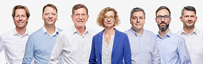 Lawo%u2019s Management Team (from left to right): Andreas Hilmer (CMO), Jamie Dunn (CCO), Claus Gärtner (CFO and%u2018Vorstand), Claudia Nowak (CFO and %u2018Vorstand%u2019), Phil Myers (CTO), Ulrich Schnabl (COO) and Christian Lukic (CSCO)