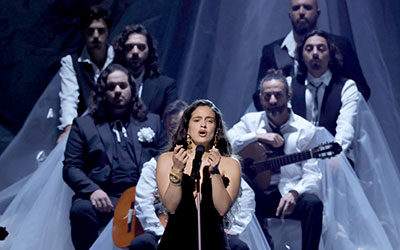 Rosalía onstage during the 24th Annual Latin Grammy Awards on November 16, 2023 in Seville, Spain. (Pic: Kevin Winter/Getty Images for Latin Recording Academy)