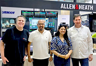 Jamie Ward (APAC Sales Director, Allen & Heath), Shashindra Chitrakar (CEO, Nepal Max Technologies), Shreya Chitrakar (Procurement Manager, Nepal Max Technologies) , Markus Sinsel (Sales Director, Allen & Heath)