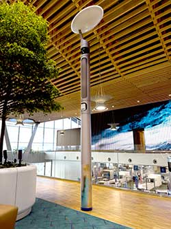 The Integrated Technology Poles were custom-designed for the open design of the terminal, housing Renkus-Heinz loudspeakers.