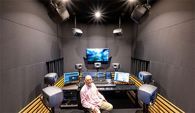 Professor Matsukage pictured in Sound Design Room 2 of Ritsumeikan University