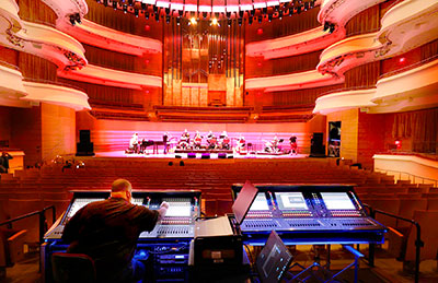 John Downey mixing a soundcheck on a DiGiCo Quantum338 Pulse console at the Renée and Henry Segerstrom Concert Hall