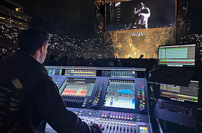 FOH engineer Jamie Hamburg mixing The Quittin’ Time Tour’s Notre Dame show on a DiGiCo Quantum852 desk