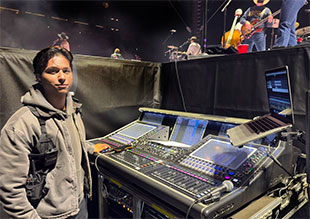 Absalon Flores, at the DiGiCo Quantum5 console that he uses to provide the artist’s mix