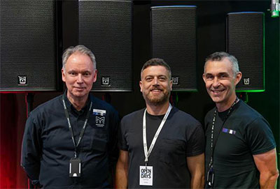 Republik’s Kemal ‘Kal’ Yener (centre) is flanked by Martin Audio’s Andrew Duffield (left) and Martin Audio Sales Director, Bradley Watson (right)