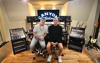 Don Miggs, Canyon Studios owner/producer, with Carl Tatz, studio designer and PhantomFocus™ System creator, in Studio A’s PF MixRoom