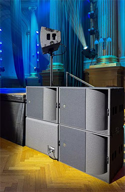 Four L-Acoustics KS21 subwoofers in cardioid configuration to control low-frequency energy Four L-Acoustics KS21 subwoofers in cardioid configuration to control low-frequency energy