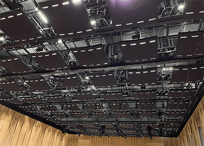 The suspended loudspeakers supporting the Amadeus Acoustics system