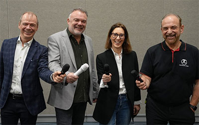 Kalle Hvidt Nielsen, DPA Microphones CEO; James Gordon, Audiotonix CEO; Marika Stangherlin, Wisycom CSO (Chief Sales Officer); Martin Seidl, Austrian Audio CEO