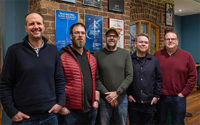 The new directors of Autograph Sound: Rob Tory, Jon Sealey, Scott Arnold, Will McGonagle and Scott George
