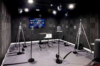Ambisonics Soundlab, equipped with Genelec 8010 monitors and 7050 subwoofer
