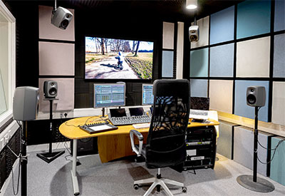 Ambisonics Soundlab, equipped with Genelec 8010 monitors and 7050 subwoofer