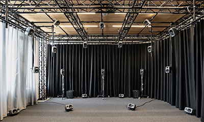The Spatial Audio & Arts Lab features a 360-degree immersive monitoring built around 43 Genelec 8030C loudspeakers and four 7050C subwoofers