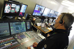 Lawo mixing console on F1 broadcast