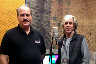 J Mark King and Tom Davis in the voiceover booth, with Neumann TLM 49 during the CMA Awards CMA Awards