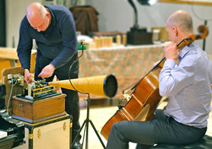 Setting up for the cello Wax cylinder recording