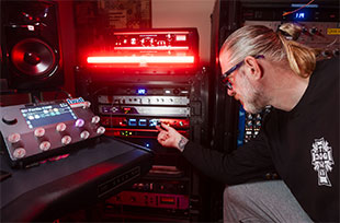 Olde Wolbers adjusts settings on his Focusrite Red 16Line